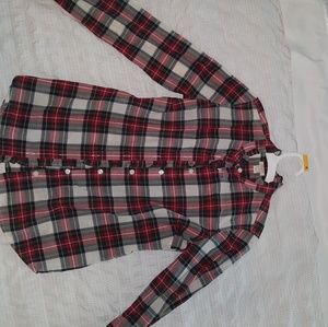 J Crew Women's Plaid Top Ruffled collar and button